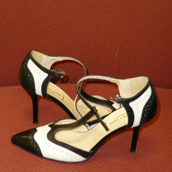 High Hill Oxford Leather Shoes Black & White - Picture 5 of 7